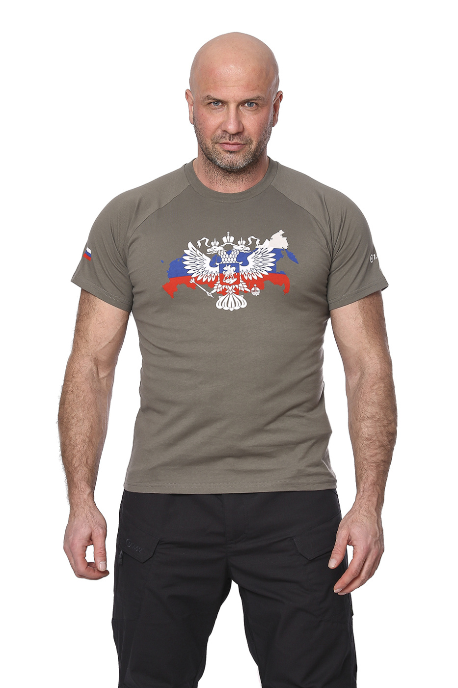 Футболка "Russian Federation"(РФ) (хлопок, олива) 7TS-07OL